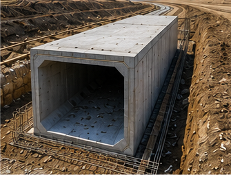Precast box culvert being installed for storm drainage