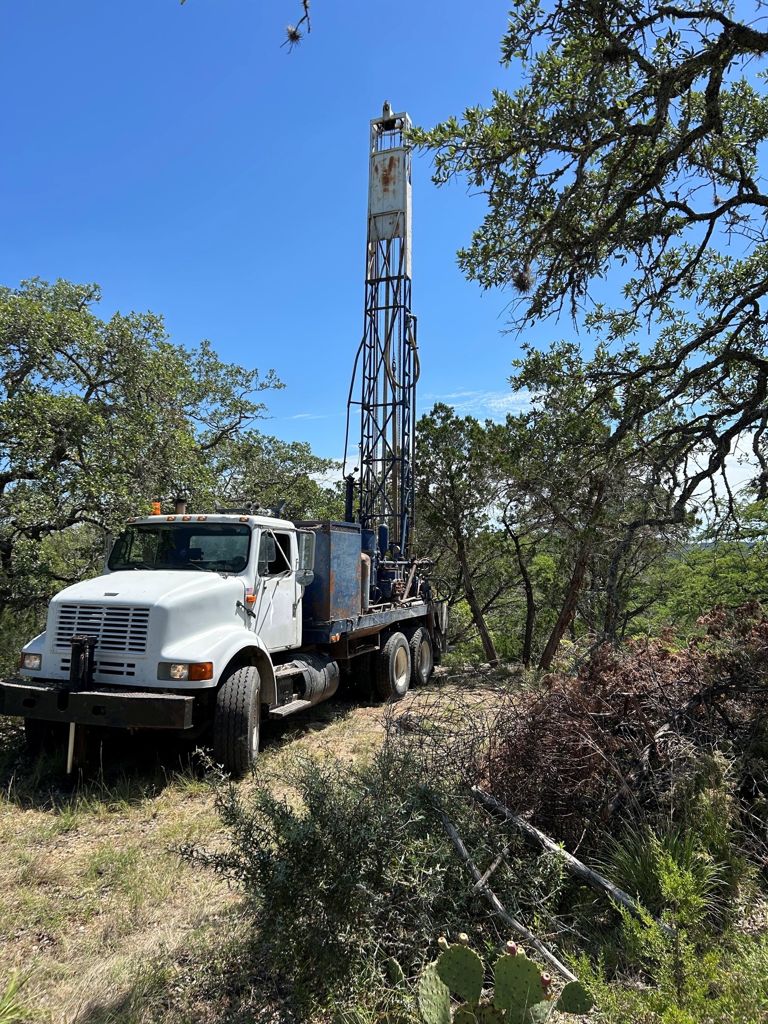 Geotechnical drill rig performing a subsurface boring in the Hill Country
