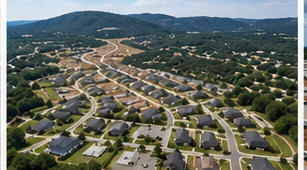 Aerial view of a completed residential subdivision in the Hill Country