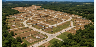 Aerial view of a Hill Country subdivision under development